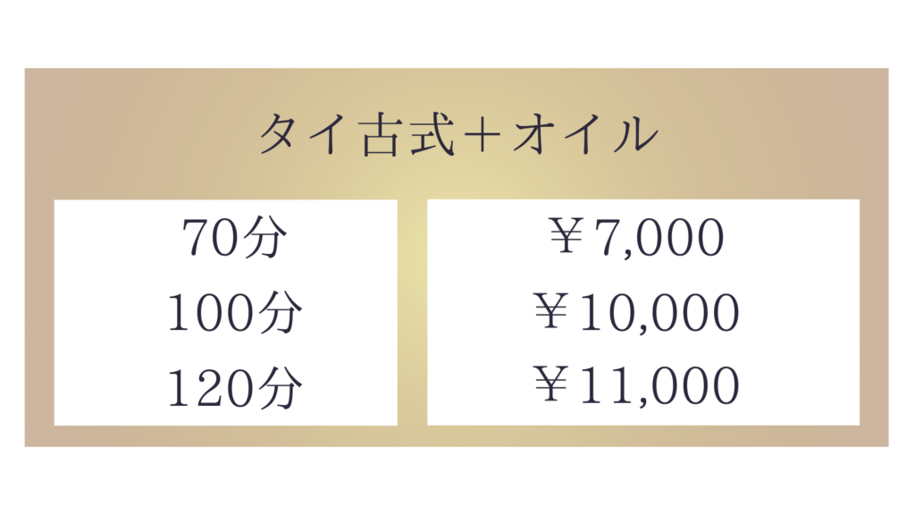 茨城県小美玉市大谷のタイ古式マッサージ・ひまわりのメニュー